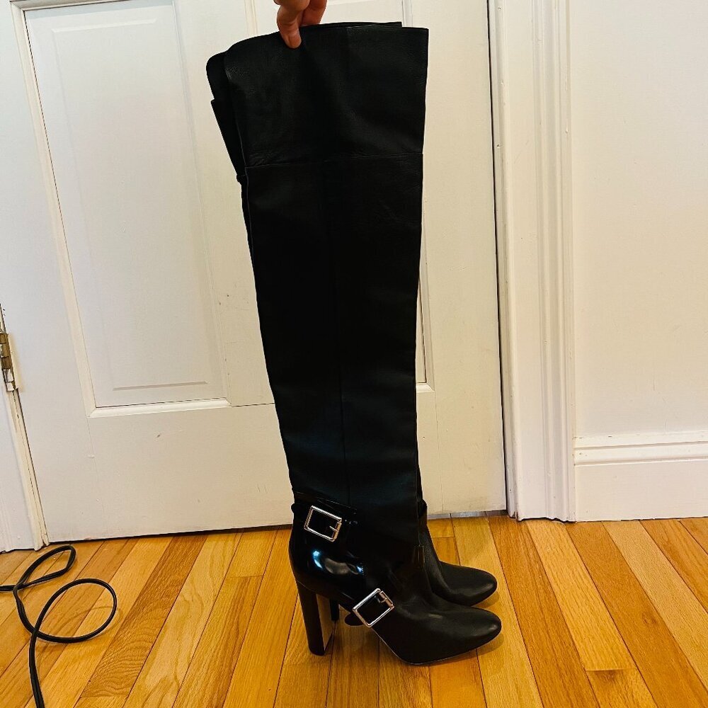 Jimmy Choo Doma Over-The-Knee Boots in Black Leather Size 41 Made In Italy - Picture 2 of 16